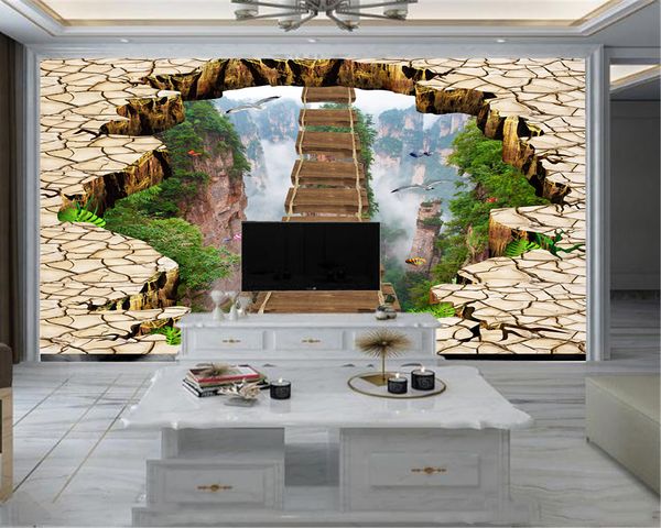 Custom 3D landscape wallpaper featuring scenic views and staircases for living rooms and bedrooms