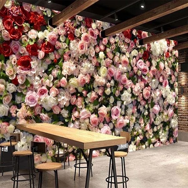Custom 3D mural featuring romantic rose flowers for living room and wedding home decor, waterproof wallpaper painting background