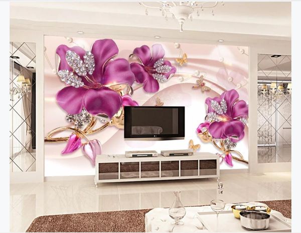 Custom 3D mural wallpaper featuring floral and jewelry designs for living room TV background wall decor