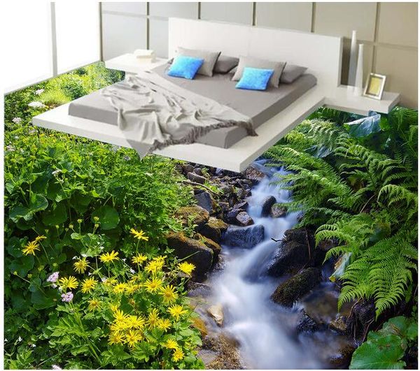 Custom 3D PVC flooring with waterproof wall stickers featuring HD aquatic plant and flower designs for room decoration