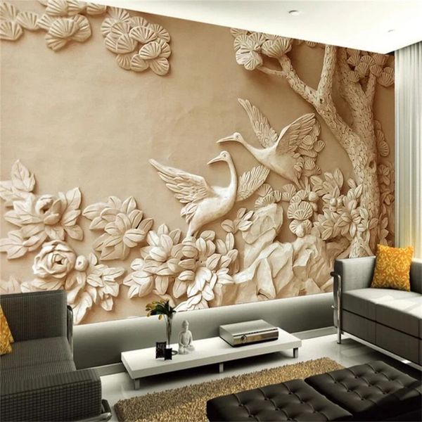 Custom 3D relief tree wallpaper for living rooms and hotels, waterproof and stereo effect