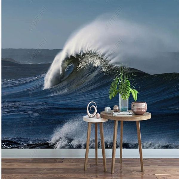 Custom 3D scenic wallpapers featuring stunning blue wave designs and stereoscopic depth
