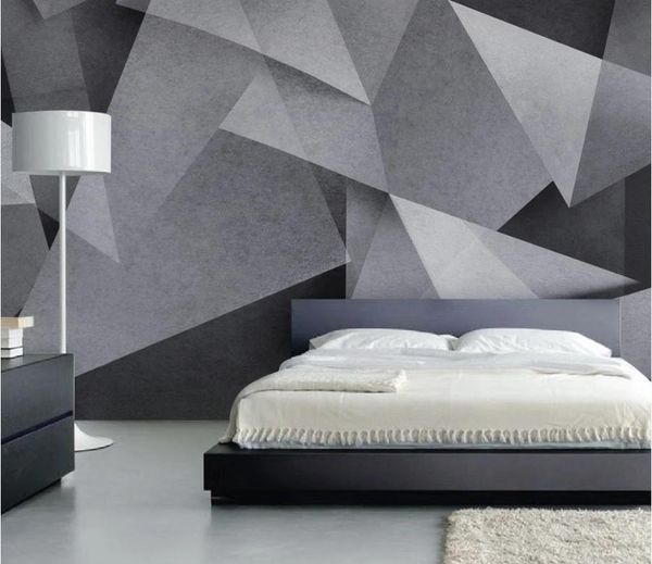 Custom 3D stereo HD wallpaper in gray and black tones for living room or bedroom decor