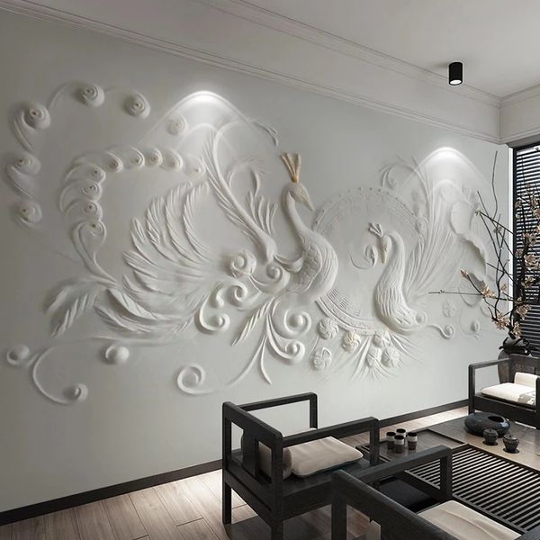 Custom 3D stereoscopic peacock mural wallpaper for living room and bedroom wall decor
