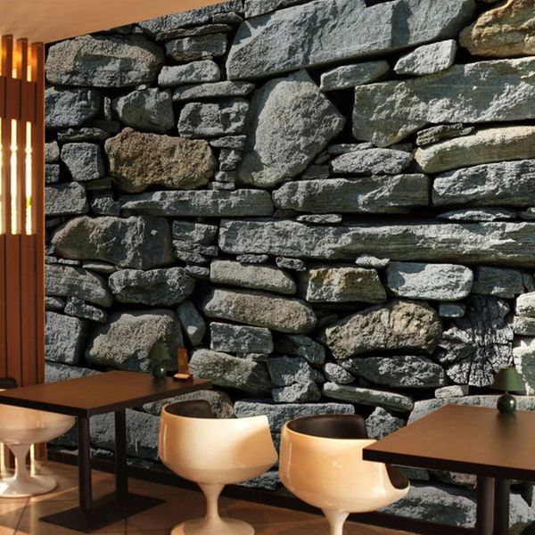 Custom 3D stone brick wall mural with embossed design for country-style elder rooms, waterproof home improvement wallpaper