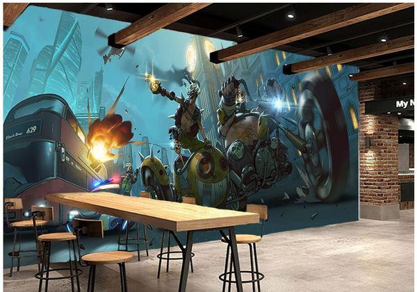 Custom 3D wall mural featuring computer game characters for living room decor