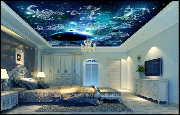 Custom 3D wall murals featuring 12 constellations and nebula designs for living room decor