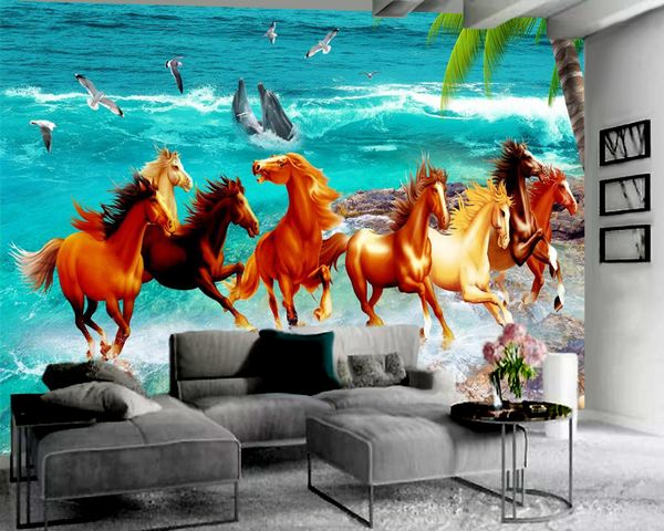 Custom 3D wallpaper featuring a dynamic galloping horse mural for TV backgrounds and wall decor