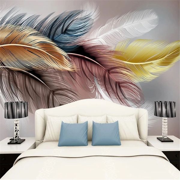 Custom 3D wallpaper featuring creative feather designs for modern living rooms and bedrooms, perfect for sofa and TV backgrounds with waterproof mural art