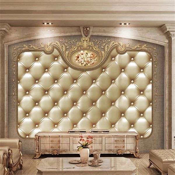 Custom 3D wallpaper for bedroom featuring European-style soft bag luxury design, perfect for living room TV background wall decor
