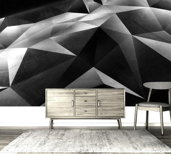 Custom 3D wallpaper mural for modern living rooms and bedrooms featuring geometric building space designs as TV background or wall stickers