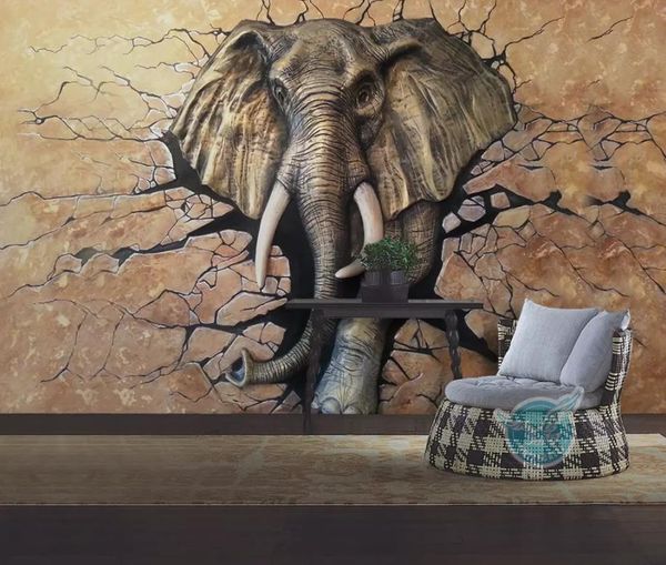 Custom 3D wallpaper with embossed elephant design for modern living rooms and bedrooms