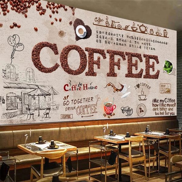 Custom 3D wallpaper with European-style hand-painted designs for coffee shops, bars, and milk tea stores, featuring waterproof background walls