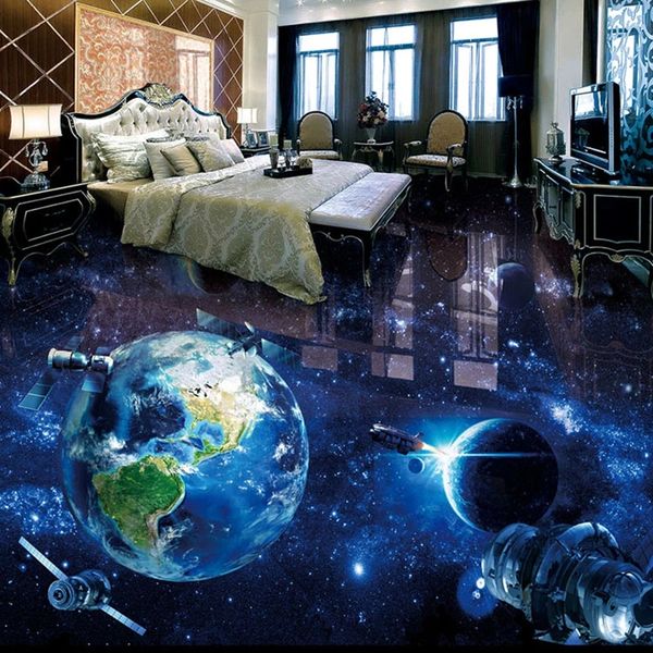 Custom 3D waterproof wallpaper featuring a non-slip starry sky universe mural for walls and floors