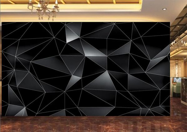 Custom contemporary 3D black geometric photo wallpaper for stylish office or game room decor