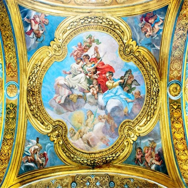 Custom European 3D wallpapers for ceilings in living rooms, bedrooms, and hotels, featuring waterproof church murals