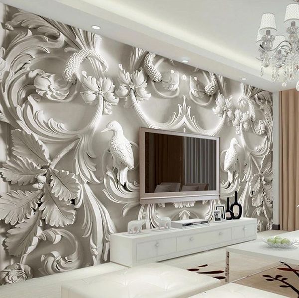 Custom European-style relief floral wall murals for living room and bedroom decoration