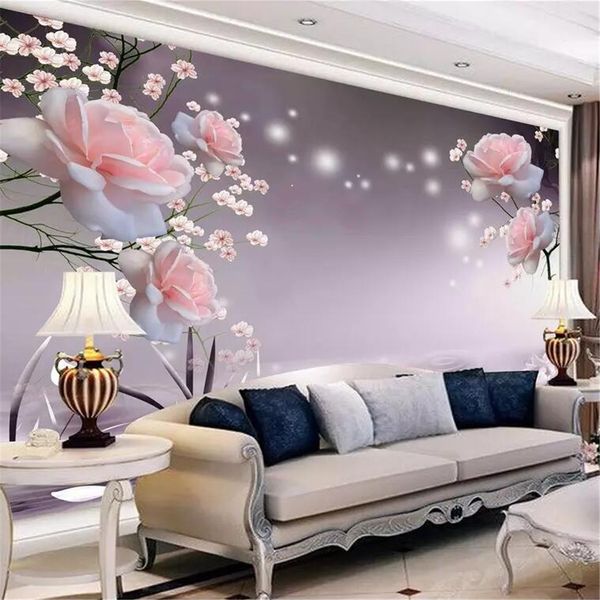 Custom high-definition rose TV wallpaper, large green mural for bedroom walls