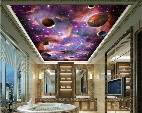 Custom photo 3D ceiling murals of Purple Universe and Starry Milky Way for living room wall decor