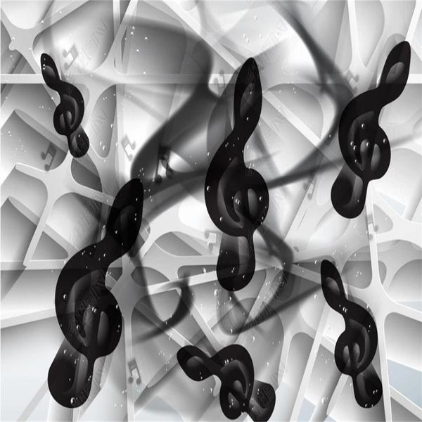 Custom photo murals featuring black music themes and 3D designs for living room walls