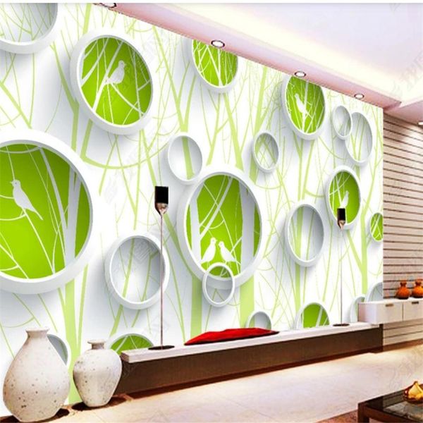 Custom photo murals with 3D stereoscopic wallpaper featuring simple abstract tree and bird designs for TV backgrounds