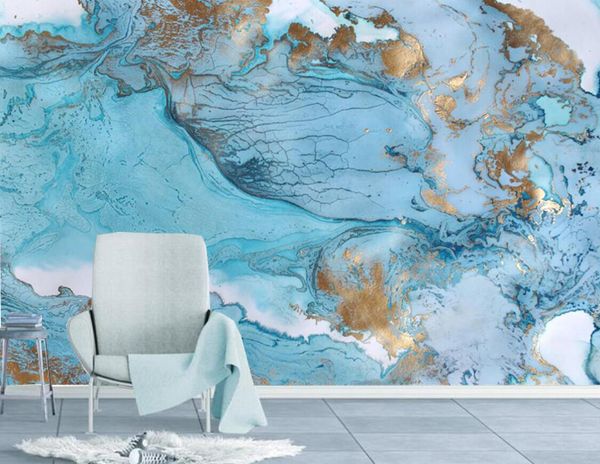 Custom pink and blue marble patterned wallpaper for home decor in living rooms and bedrooms