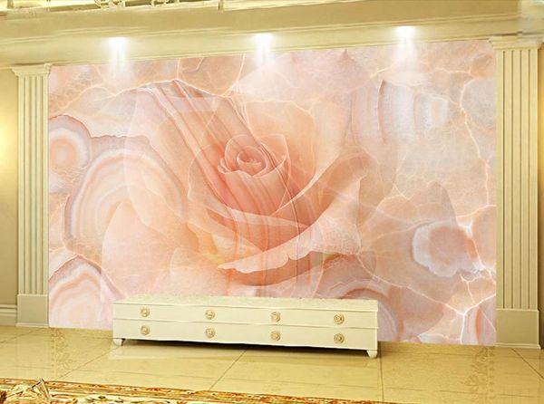 Custom rose marble wallpaper designs for kids' rooms and bedrooms, featuring 3D photo murals