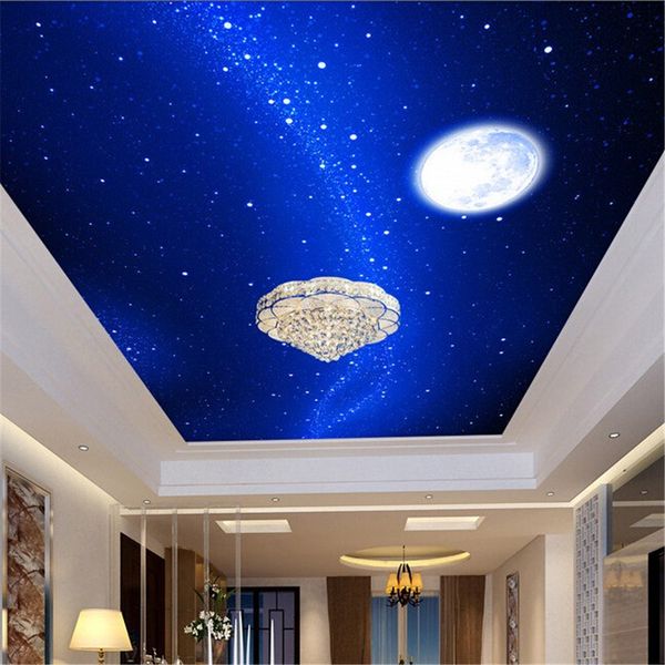 Custom waterproof wallpaper featuring starry space and moon designs for living rooms, hotels, and KTV ceilings