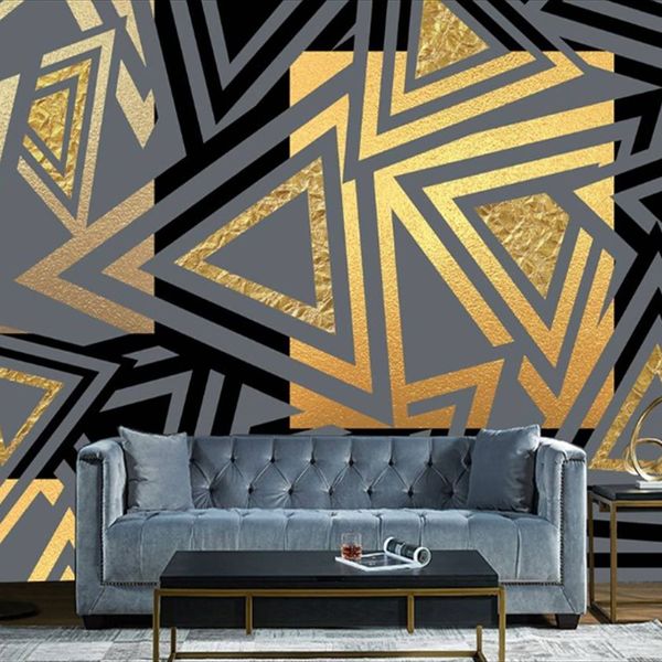 Customizable 3D wallpaper murals for hotels featuring Nordic-style abstract geometric designs with elegant light luxury backgrounds