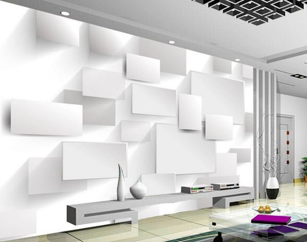 customized 3D square wallpapers for modern living room walls, white home decor wallpaper