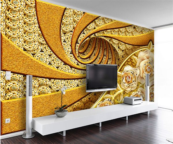 Customized 3D waterproof wallpaper featuring European luxury diamond floral designs for TV wall and living room decoration