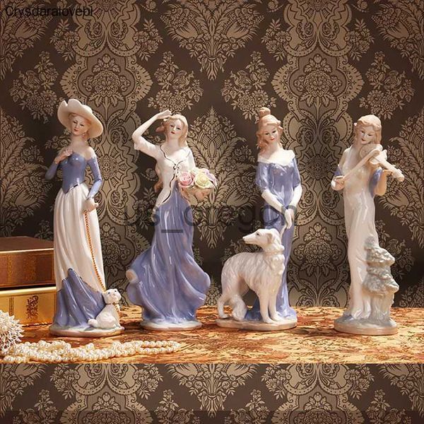 Decorative European ceramic figurines of elegant ladies for home and desktop decoration, crafted as exquisite Western porcelain handicrafts