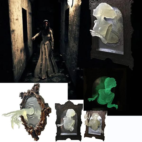 Decorative ghost figurine mirror wall art with glowing 3D horror design for Halloween