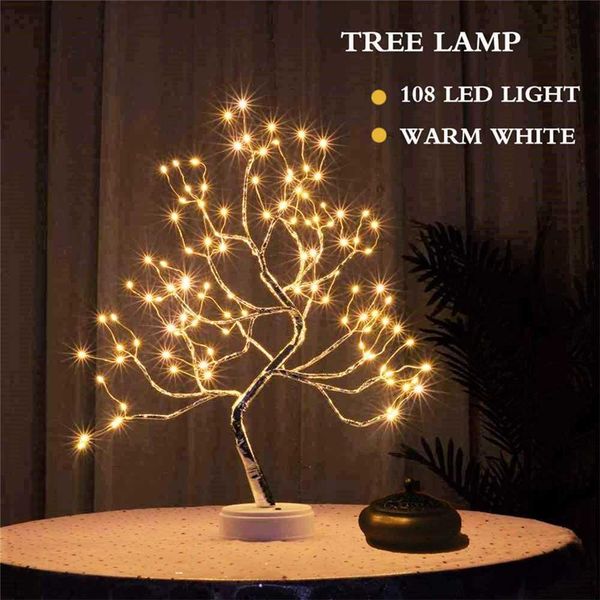 Decorative LED Christmas tree night light with copper wire garland for kids' bedroom decor