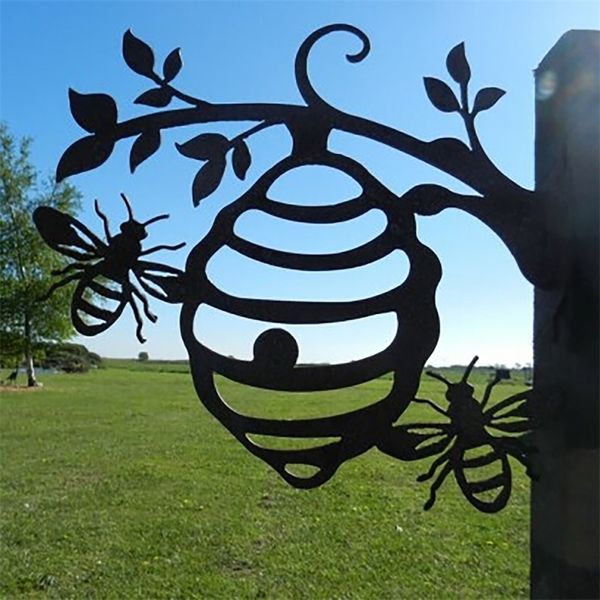 Decorative Metal Bee Hive Figurines for Garden and Home Decor