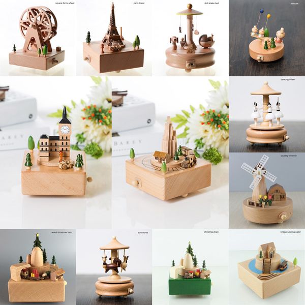 Decorative Objects Figurines Home Decor Accessories Kawaii Vintage Chirstmas Year Retro Birthday Gift Wooden Music Box Carousel Musical Boxe