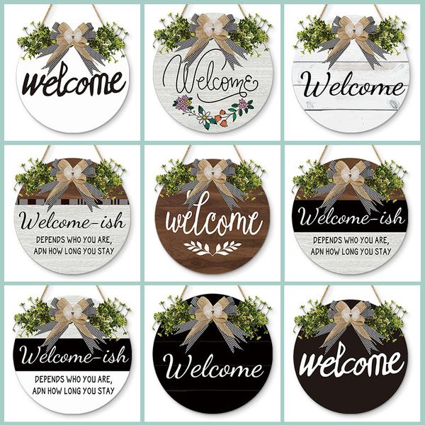 Decorative Objects Figurines Welcome Sign for Front Door Round Nordic Wood Wall Decor Hanging Wooden Board Farmhouse Porch Bar Cafe Decorati

Nordic-style wooden welcome sign for front doors, featu...