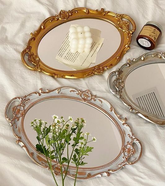 Decorative Plates European Storage Tray for Jewelry and Candy Display with Rotating Mirror