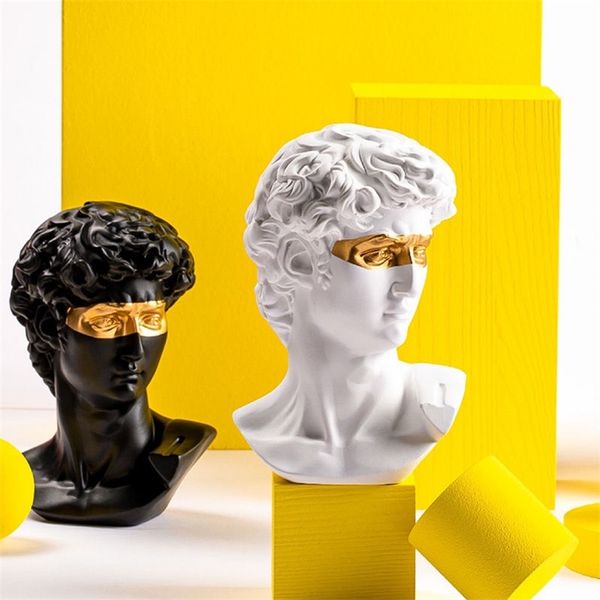 Decorative resin bust sculpture of David's masked head, modern abstract art piece for home or desktop ornament