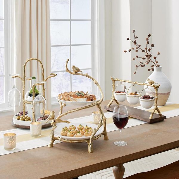 Decorative resin gold oak branch snack bowl with bird design for home living room memorial ornament