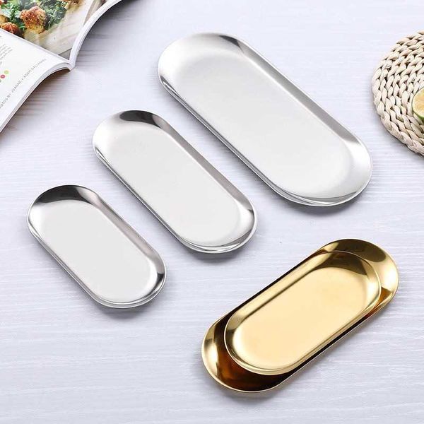 Decorative stainless steel gold oval tray for towels and napkins