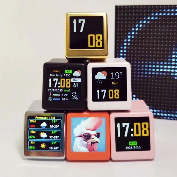 Desk Table Clocks MINI Size Smart WIFI Weather Forecast Station Clock for Gaming Desktop Decoration DIY Cute GIF Animations and Electronic A