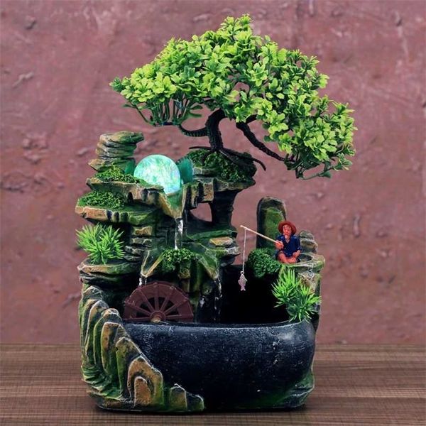 Desktop resin mountain rockery fountain for bonsai decoration with flowing water (4 sizes available)