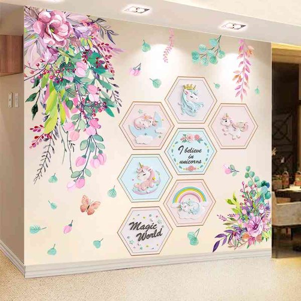 DIY floral and unicorn animal wall decals for children's rooms and baby bedroom decor