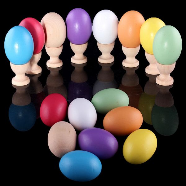 DIY Hand-Painted Wooden Easter Egg Simulation with Holder Base - 2021 Easter Gift for Kids