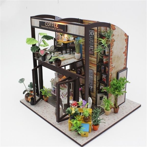 DIY miniature wooden coffee house model kits for home decor and dollhouse gifts