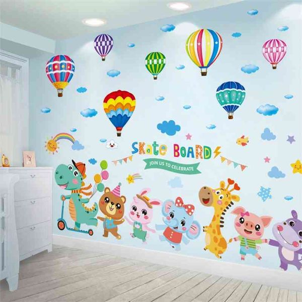 DIY wall decals of cartoon dinosaurs and air balloons for kids' room decor