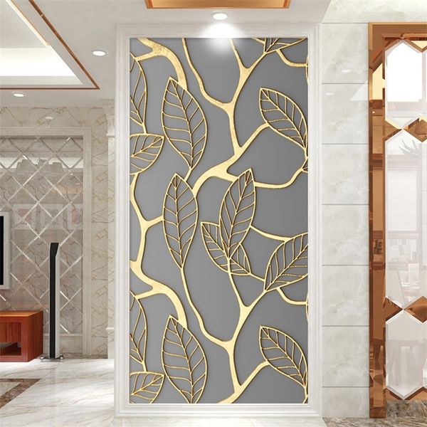 DIY waterproof PVC wallpaper simulating gilt leaves for home decor, kitchen art murals, and peel-and-stick wall stickers