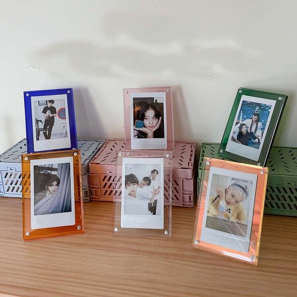 Double-sided 3-inch acrylic magnetic photo frame with transparent stand for promotional displays