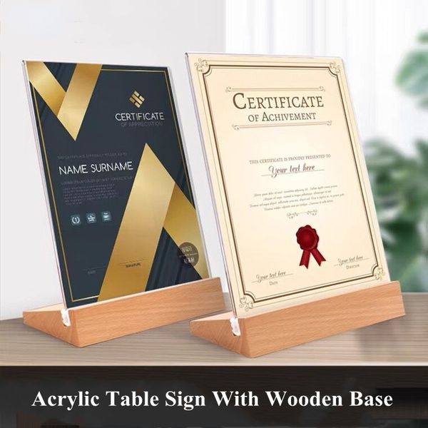 Double-sided acrylic sign holder for displaying cards, menus, or papers in an L/T shape stand